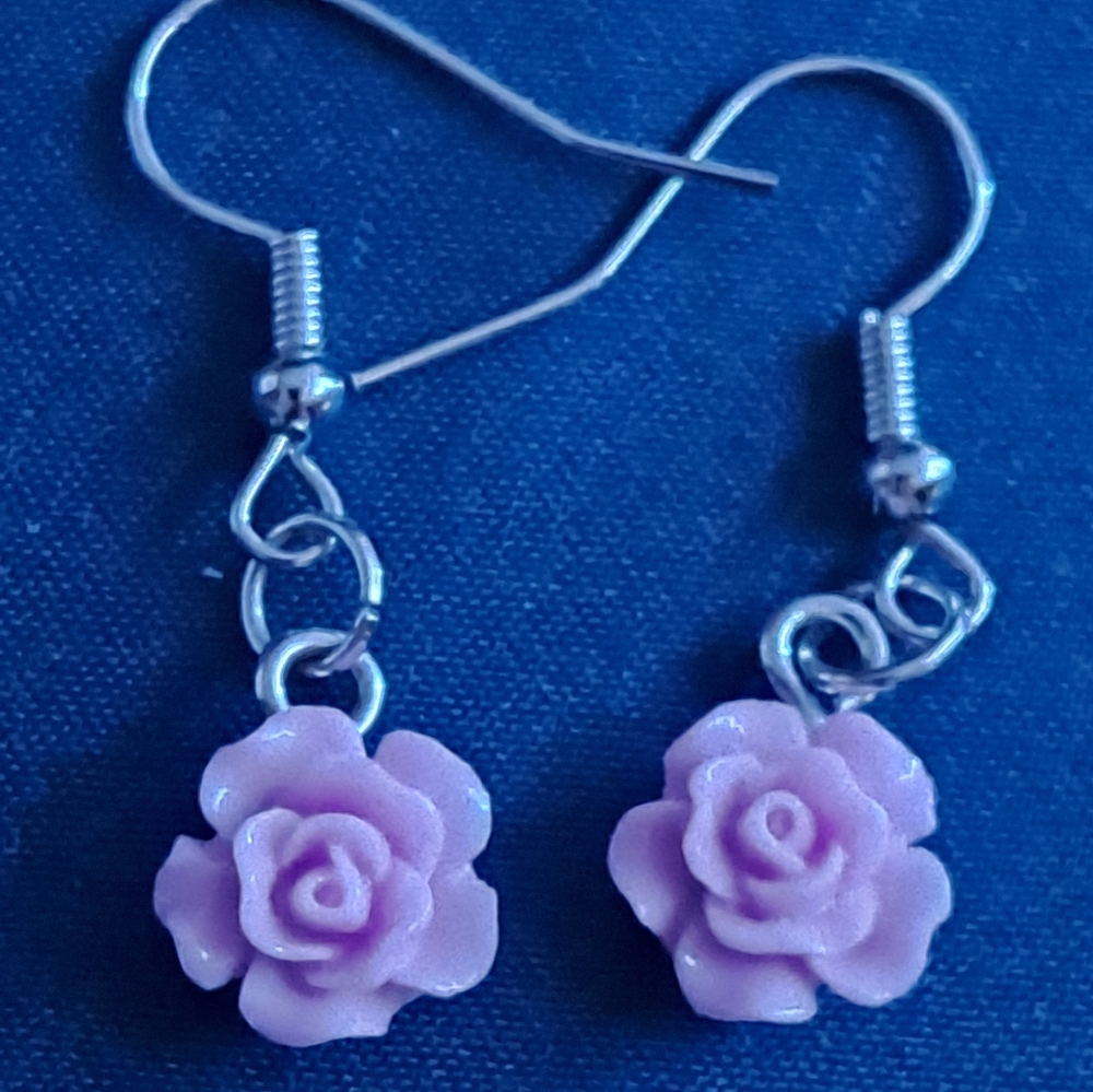 Purple Rose Dangle Earrings
